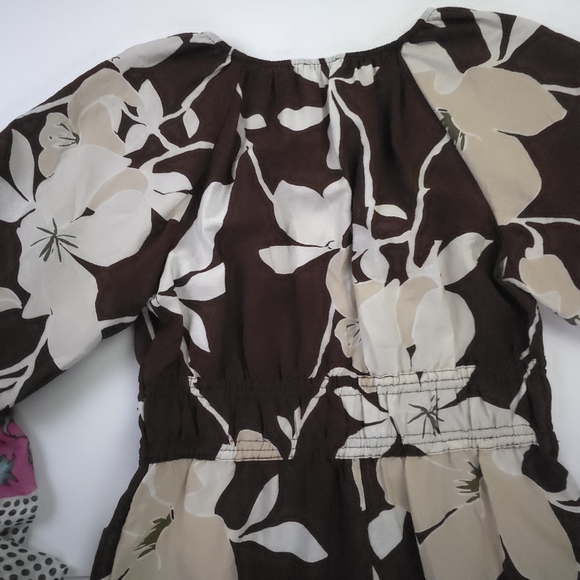 Loft Floral Brown and Cream Dress Small Petite Maxi - Picture 8 of 11